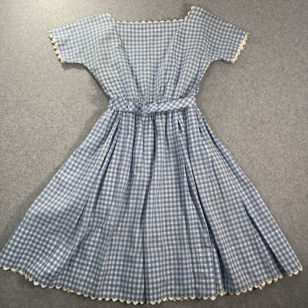 Vintage Lanz Original 1950s Dress Fit and Flare Gingham Check Blue White Dorothy